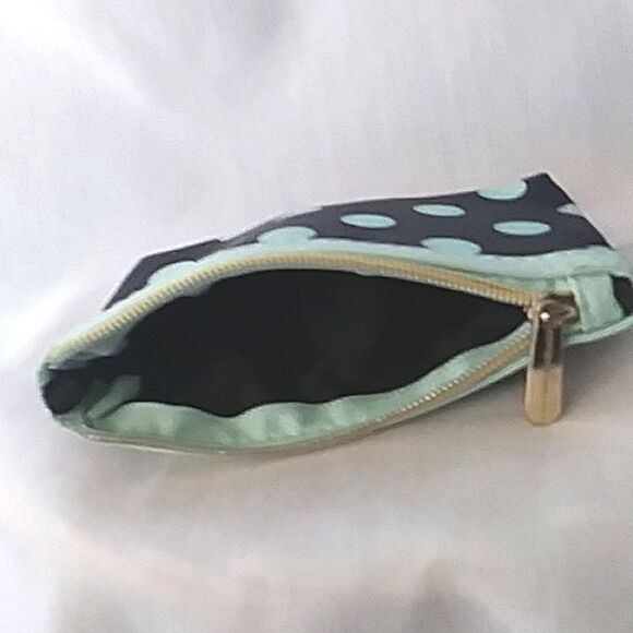 Adrienne Vittadini Cosmetic Storage 2 Piece Bags Polka Dot Navy Mint Like New - Picture 12 of 13